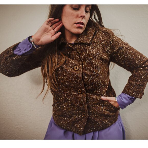 Vintage 50s Tweed Flecked Blazer Jacket | Size XS-M Petite - Picture 4 of 10